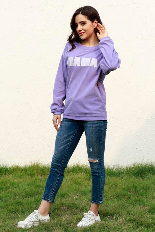 MAMA Round Neck Drop Shoulder Lavender Sweatshirt