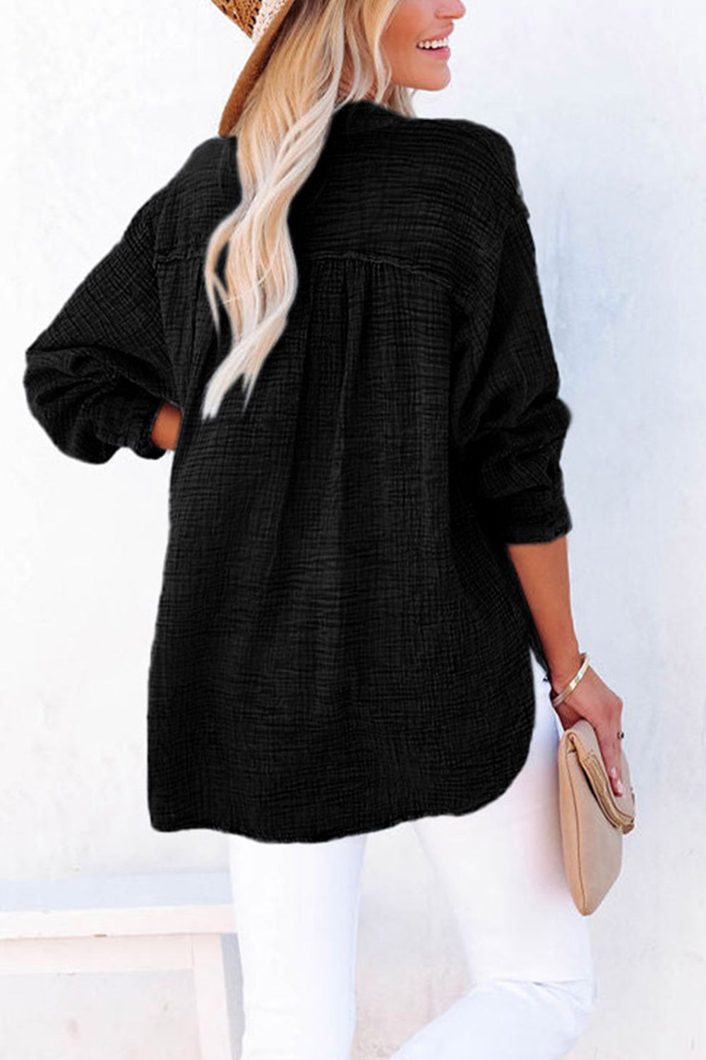 Full Size Buttoned Long Sleeve Blouse