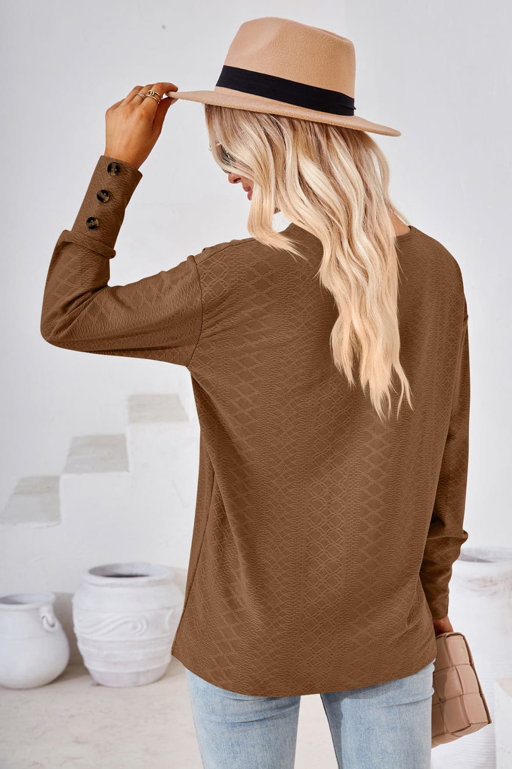 Full Size V-Neck Long Sleeve Blouse