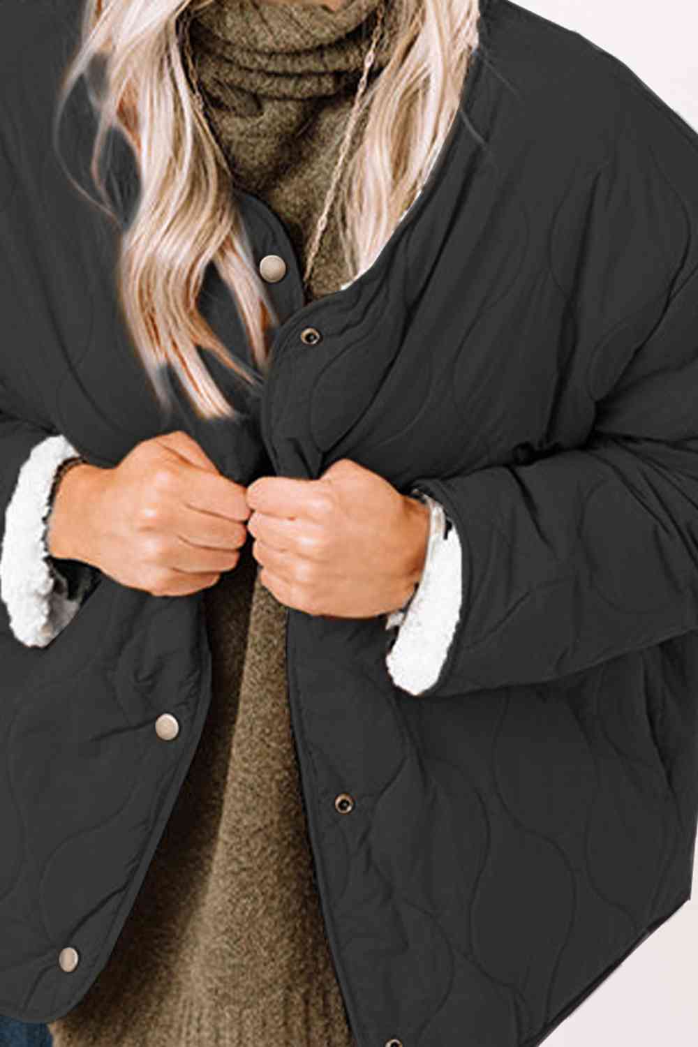 Long Sleeve Button Front Black Winter Coat