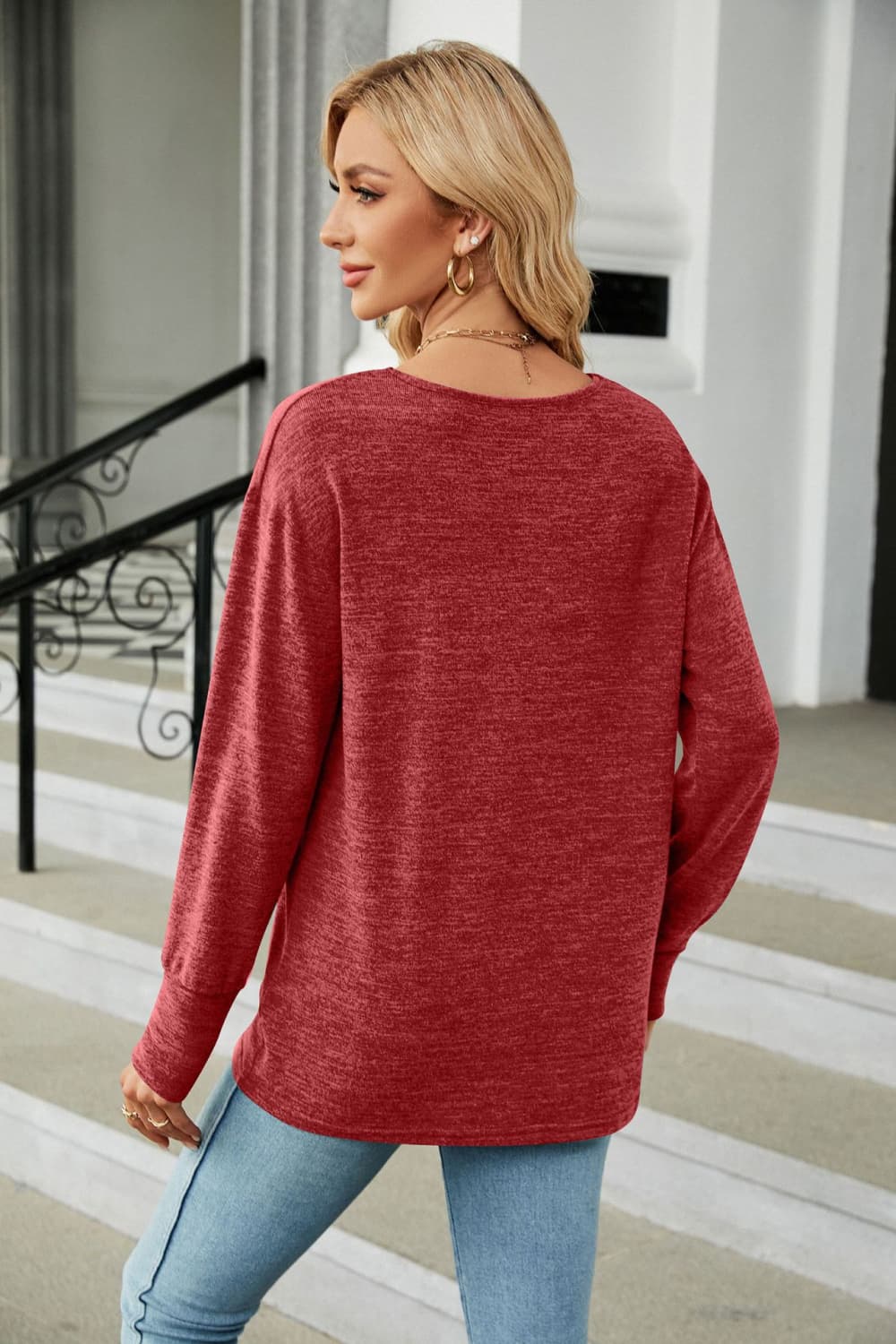 Full Size V-Neck Long Sleeve T-Shirt