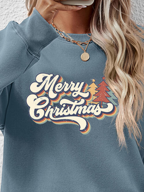 Christmas THEMED Letter Graphic Round Neck Sweatshirt