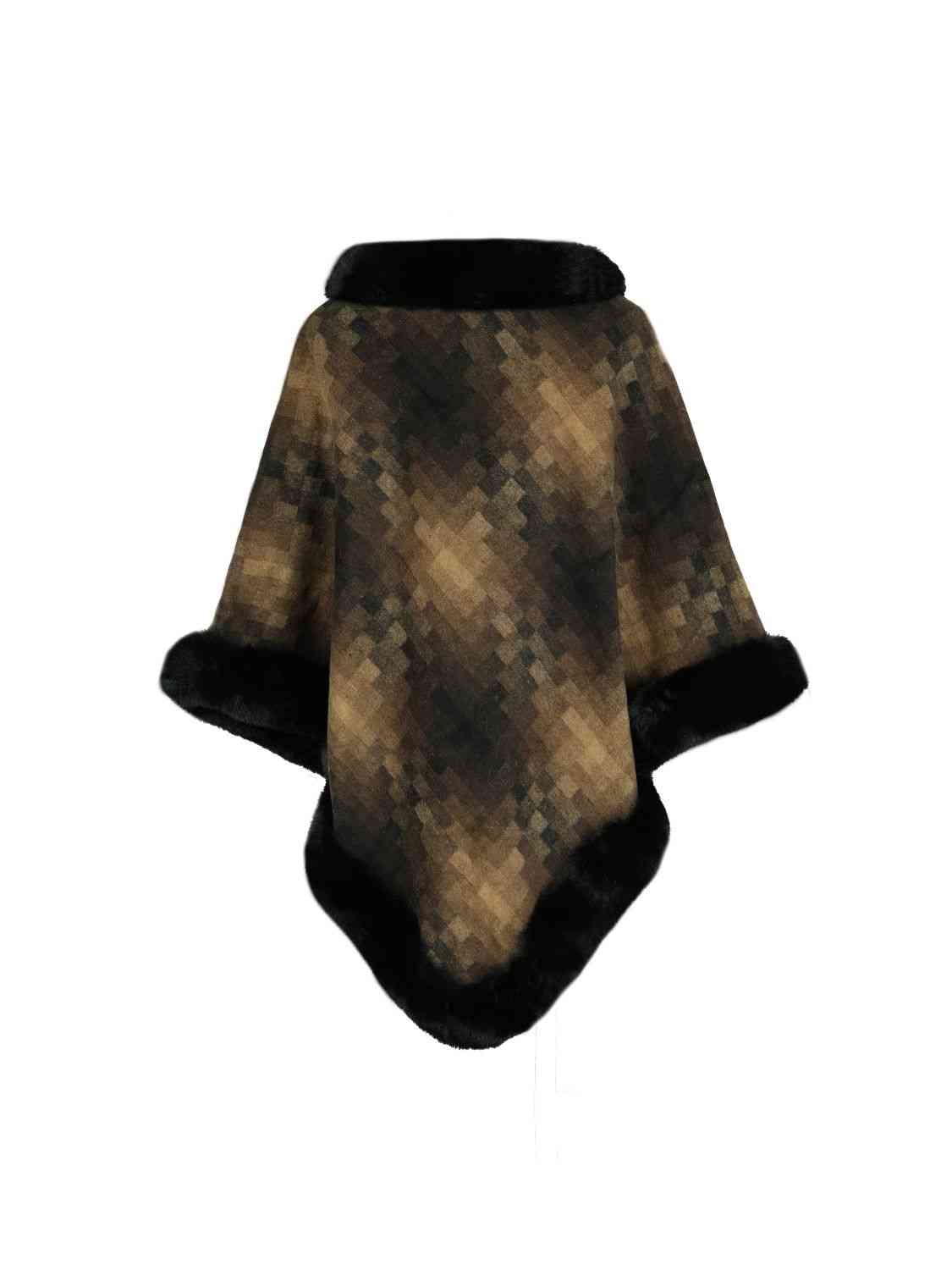 Kenya One Size Faux Fur Trim Poncho