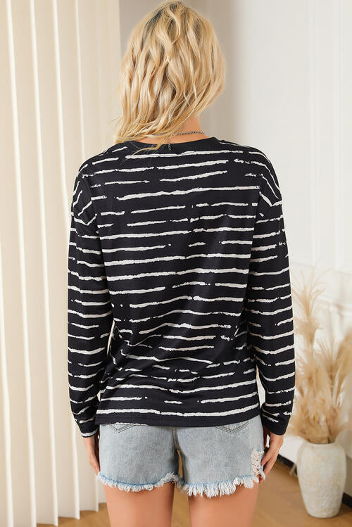 Basic Style Striped Round Neck Long Sleeve T-Shirt