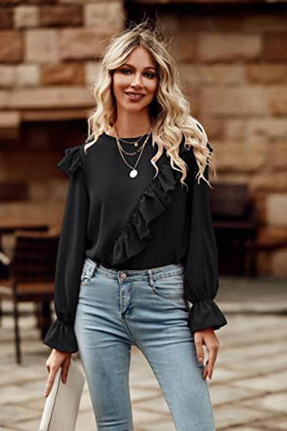 Full Size Ruffled Round Neck Long Sleeve Top