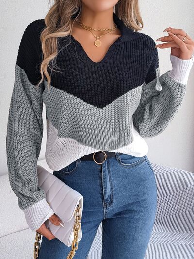 Isabella Color Block Dropped Shoulder Sweater