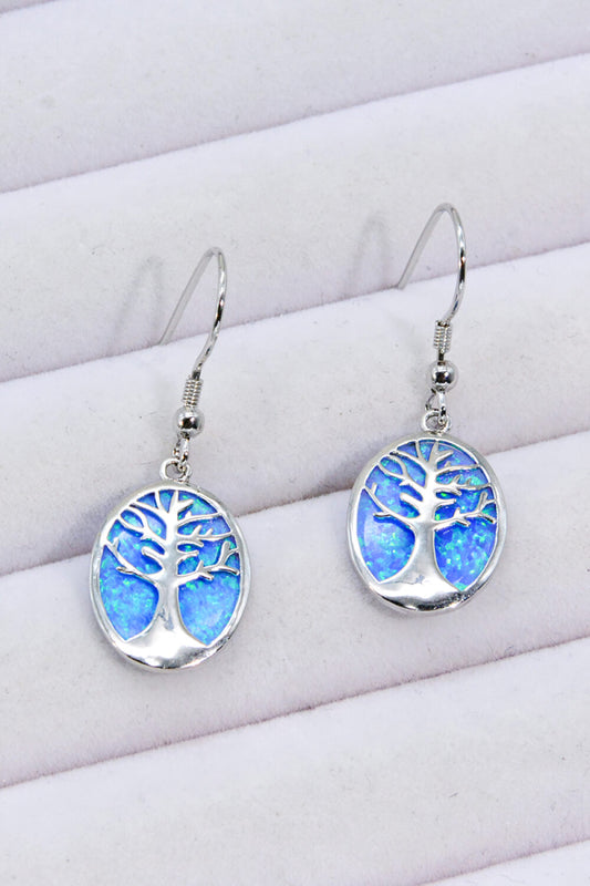 Opal Blue Platinum-Plated Drop Earrings | Tree of Life