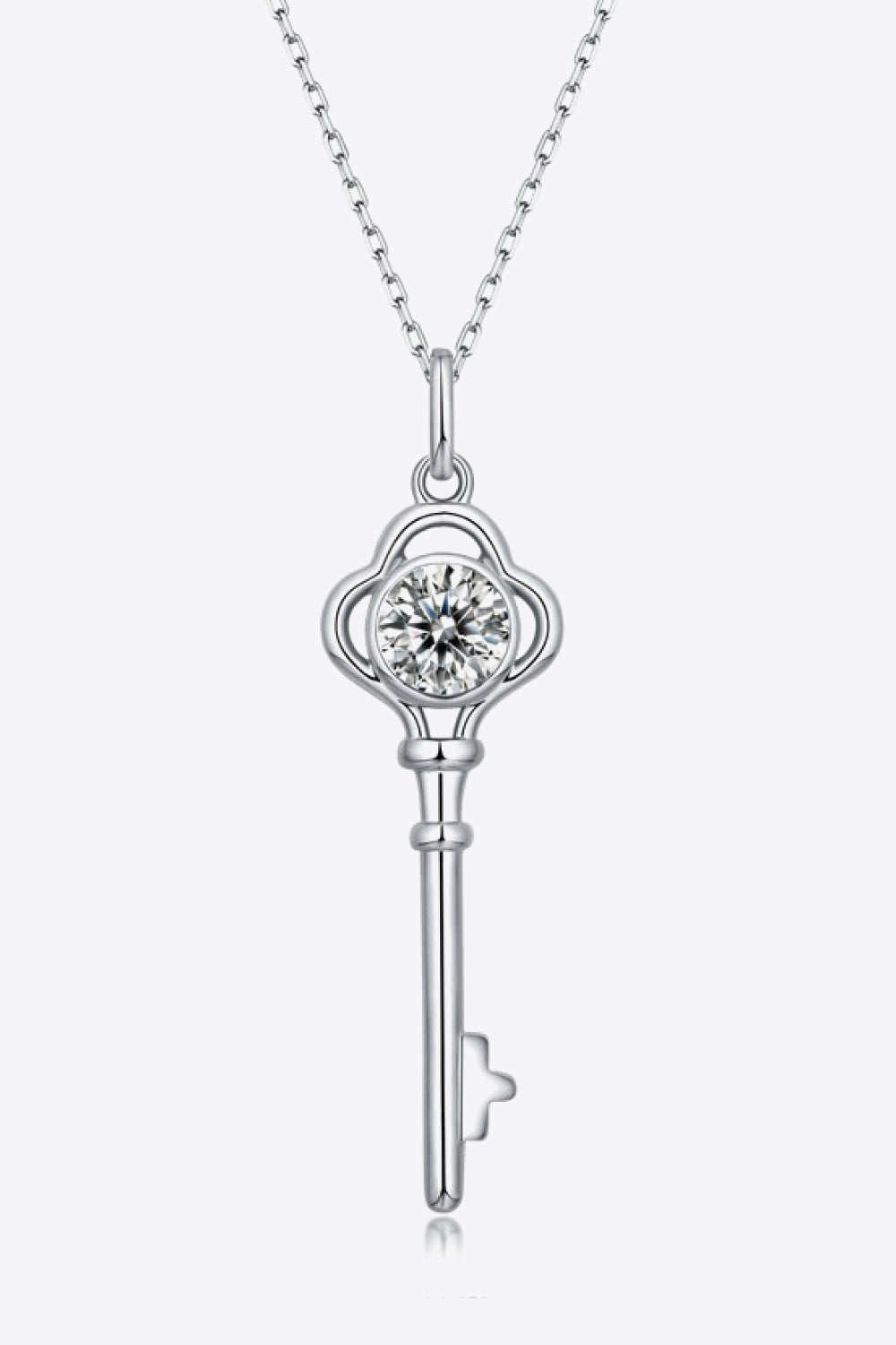 Women's 925 Sterling Silver 1 Carat Moissanite Key Pendant Necklace