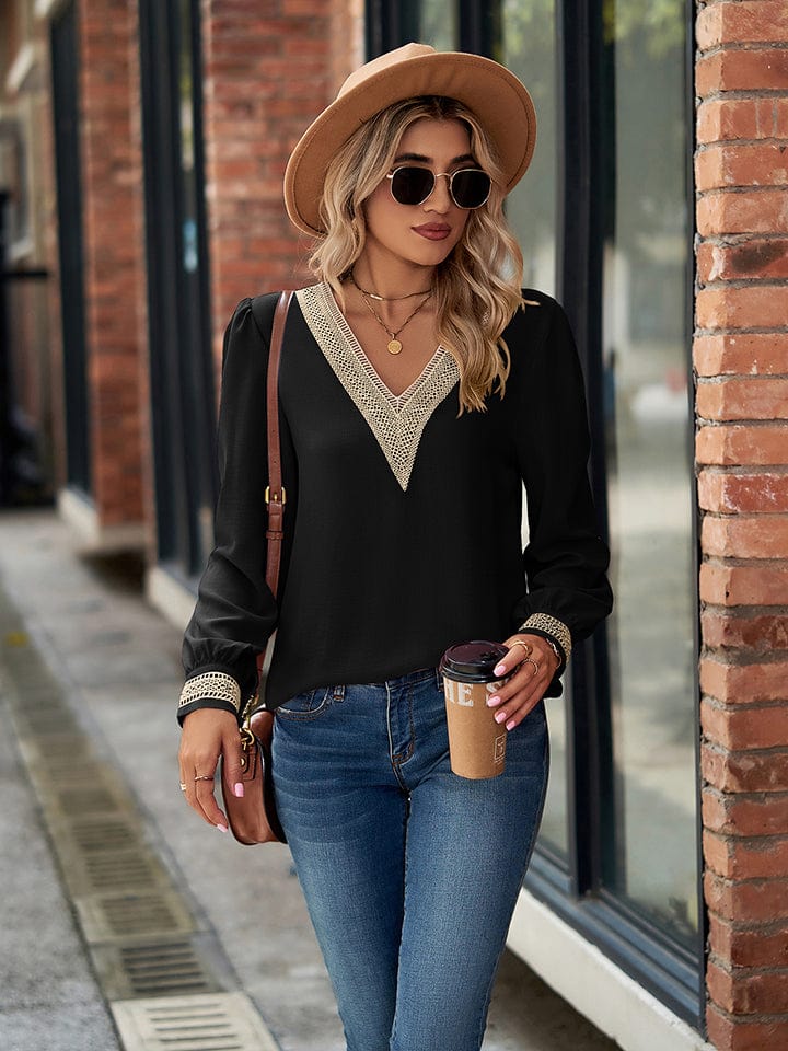 Full Size V-Neck Long Sleeve Blouse