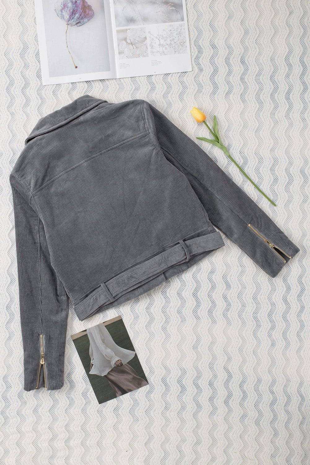 Women's Belted Zip-Up Corduroy Jacket