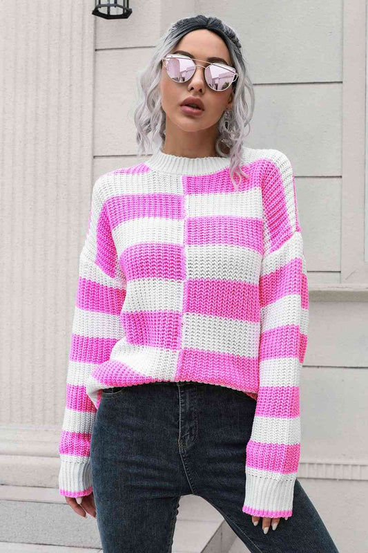 KnitwearTime Color Block Dropped Shoulder Sweater