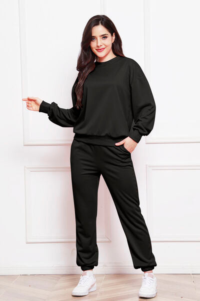 Comfy n' Cozy Round Neck Long Sleeve Sweatshirt and Pants Set