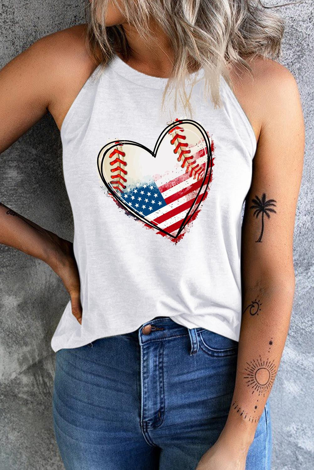 Women's Full Size US Flag Heart Graphic Tank