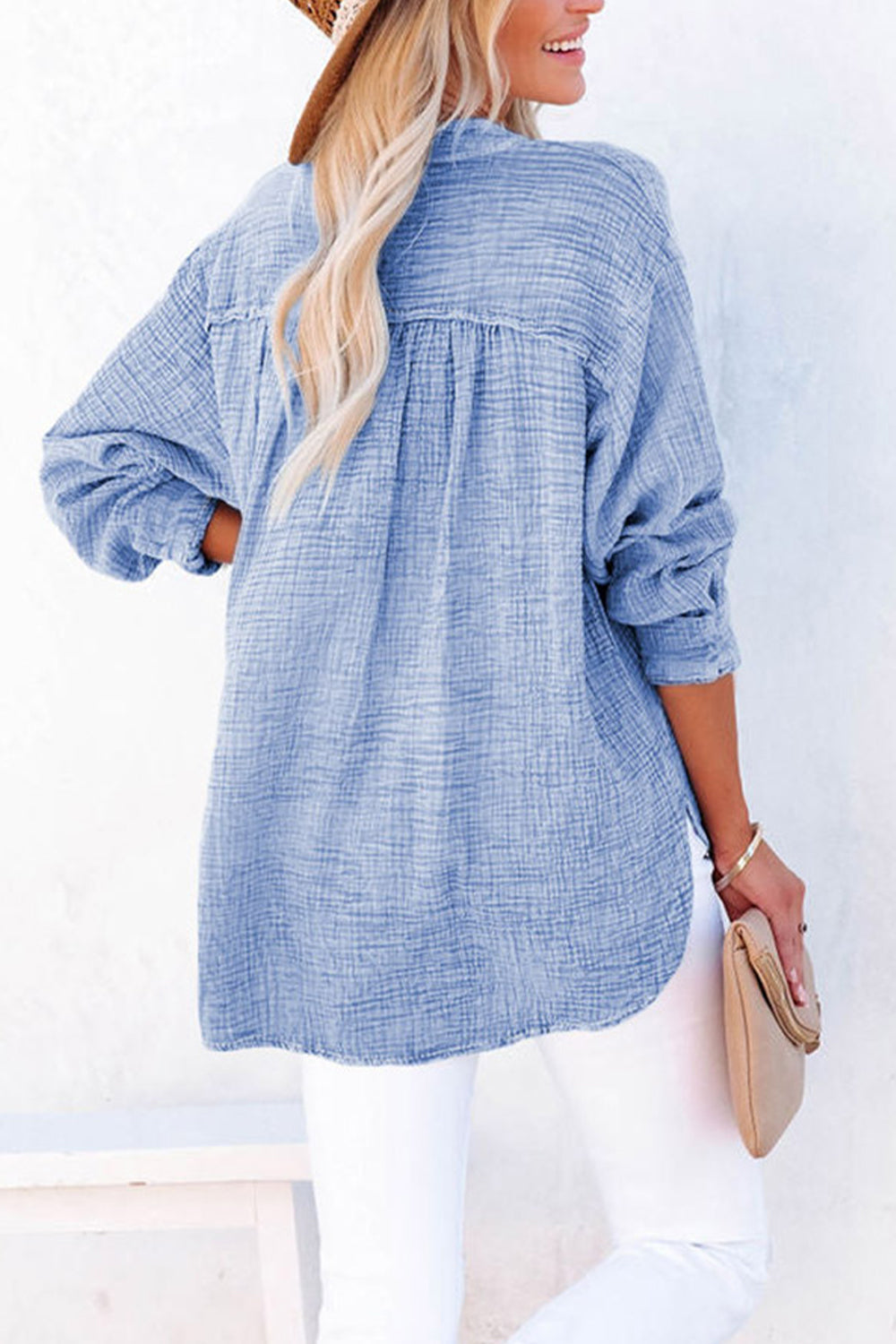 Full Size Buttoned Long Sleeve Blouse