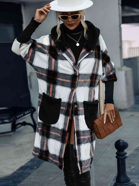 Emery Black Plaid Button Down Hooded Jacket