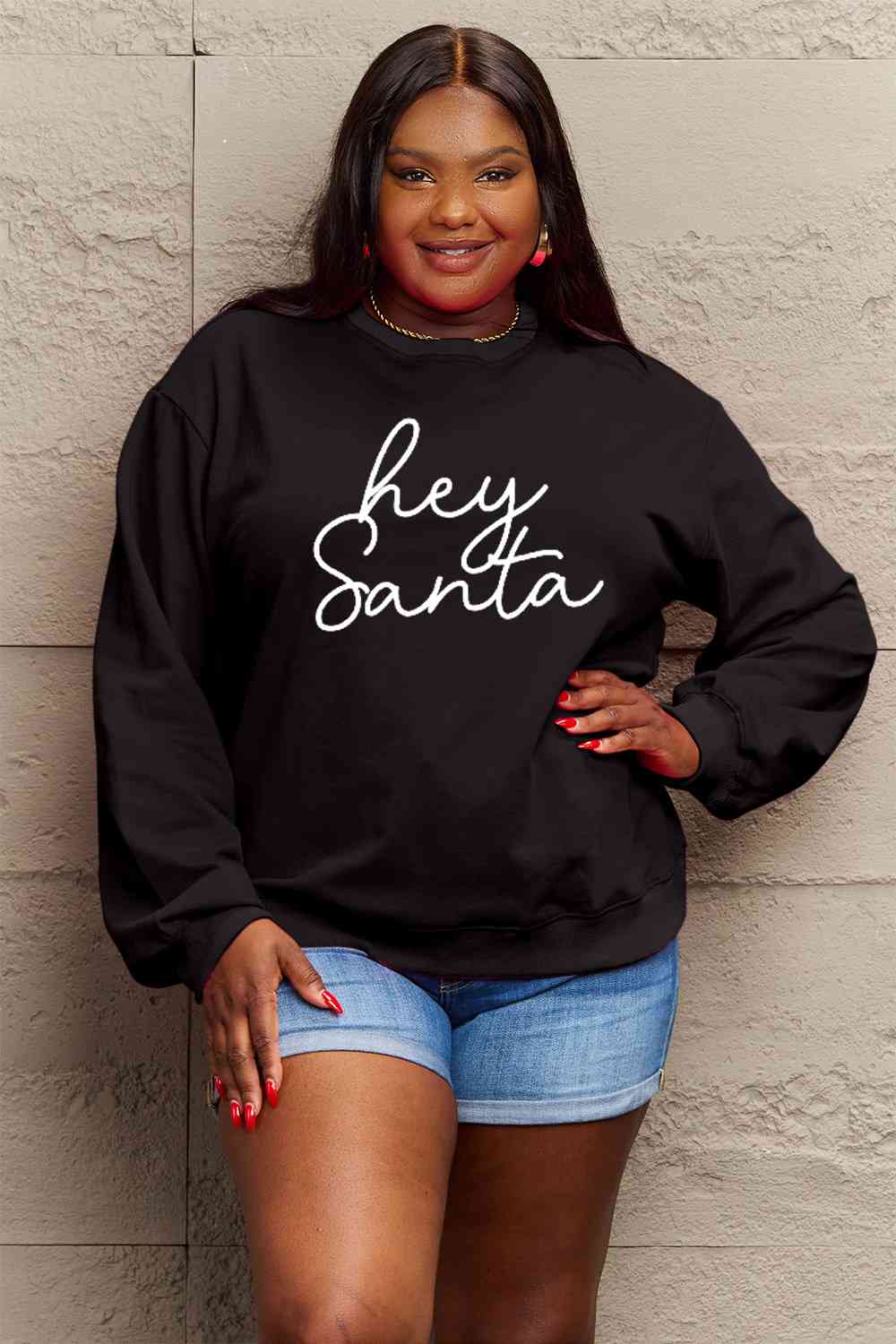 Simply Love Full Size Christmas HEY SANTA Graphic Sweatshirt