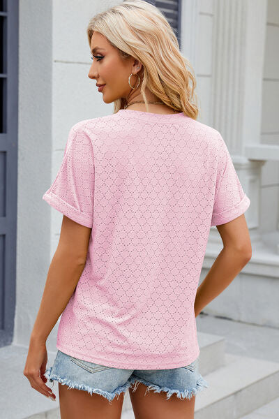 Eyelet Notched Short Sleeve T-Shirt