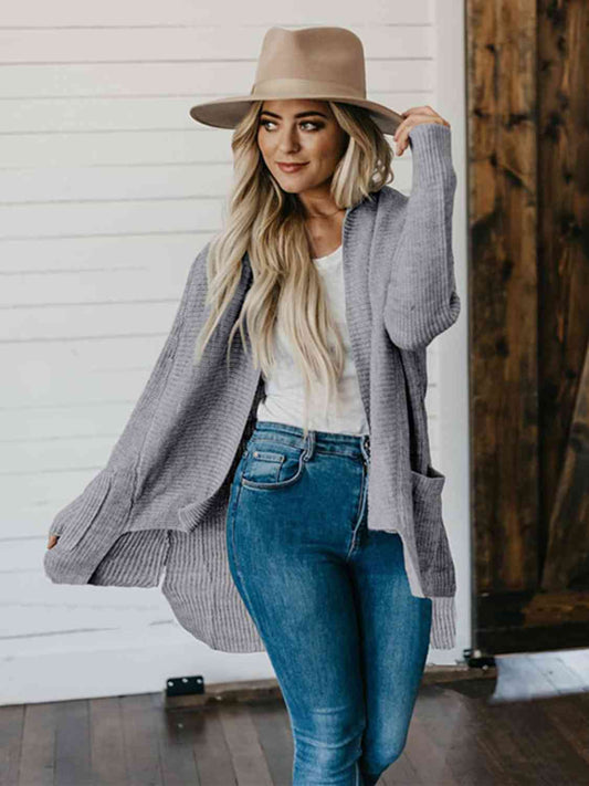 High-Low Open Front Cardigan with Pockets