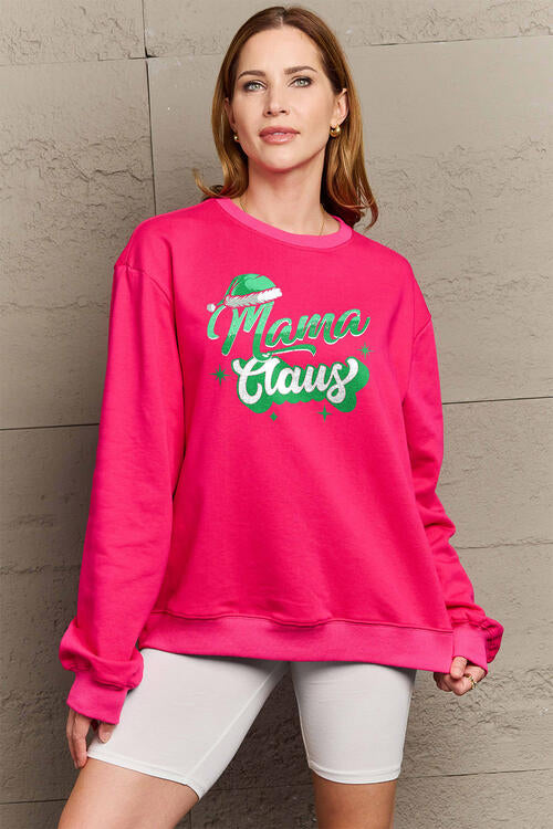 Simply Love Full Size Christmas Themed MAMA CLAUS Round Neck Sweatshirt