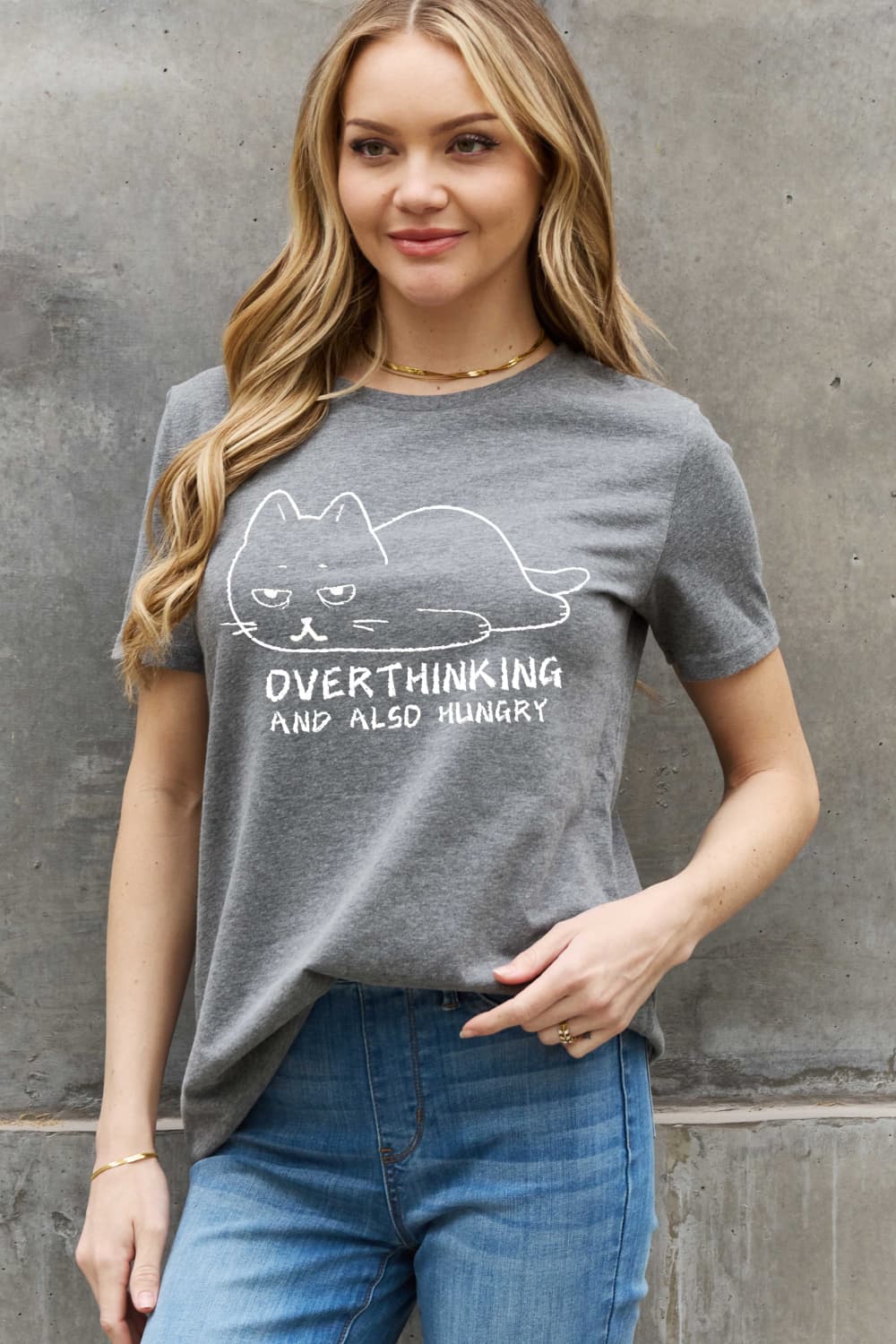 Simply Love Full Size OVERTHINKING AND ALSO HUNGRY Graphic Cotton Tee
