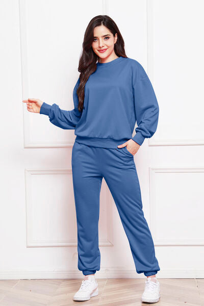 Comfy n' Cozy Round Neck Long Sleeve Sweatshirt and Pants Set