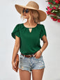 Women's Full Size Cutout Round Neck Petal Sleeve Blouse