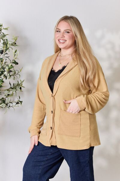 Heimish Full Size Button Up Mustard Yellow Long Sleeve Cardigan