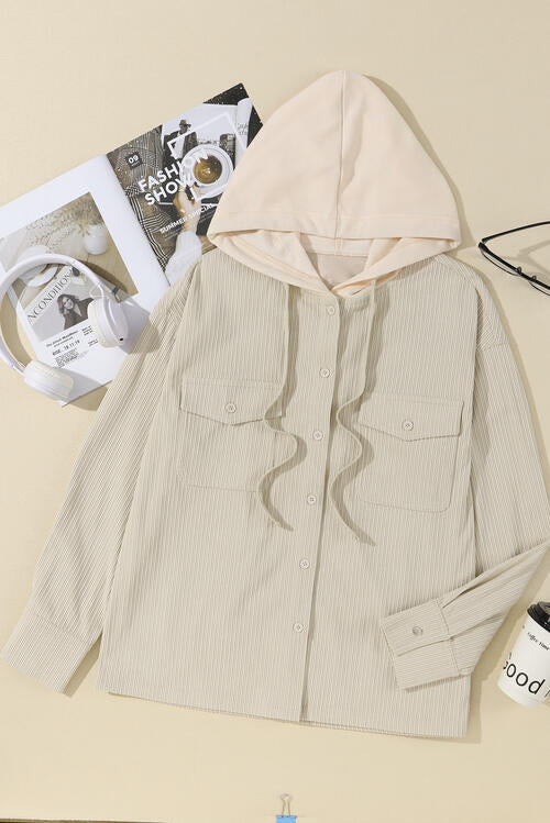 Beyond Basic Cream Pocketed Hooded Long Sleeve Jacket