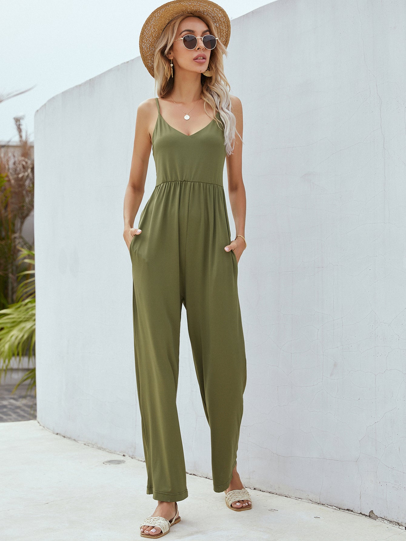 Full Size Adjustable Spaghetti Strap Jumpsuit with Pockets
