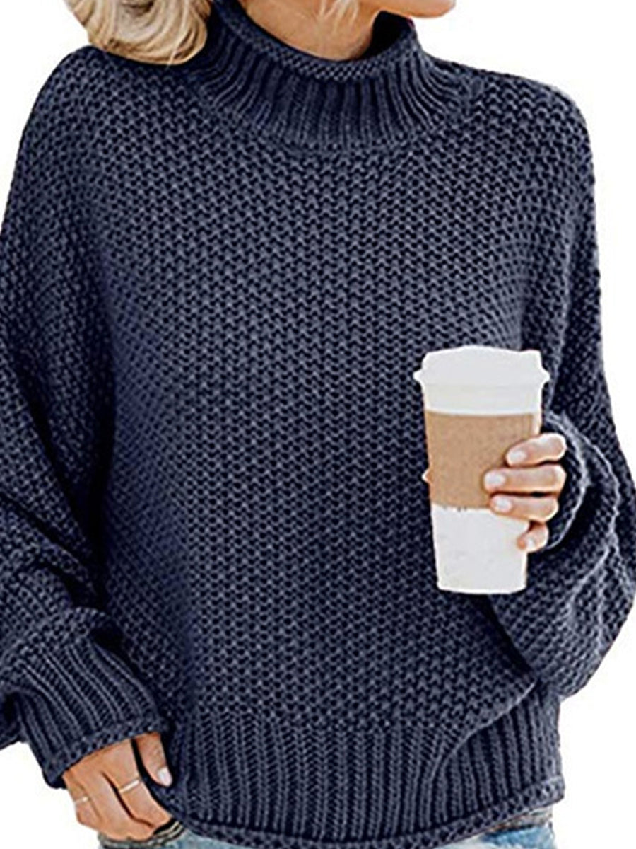 Moderate Stretch Turtleneck Dropped Shoulder Sweater