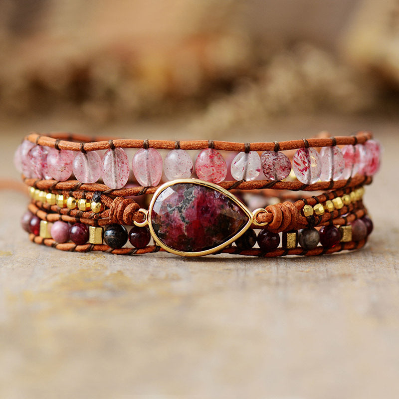 Deep Red Natural Stone Layered Bracelet