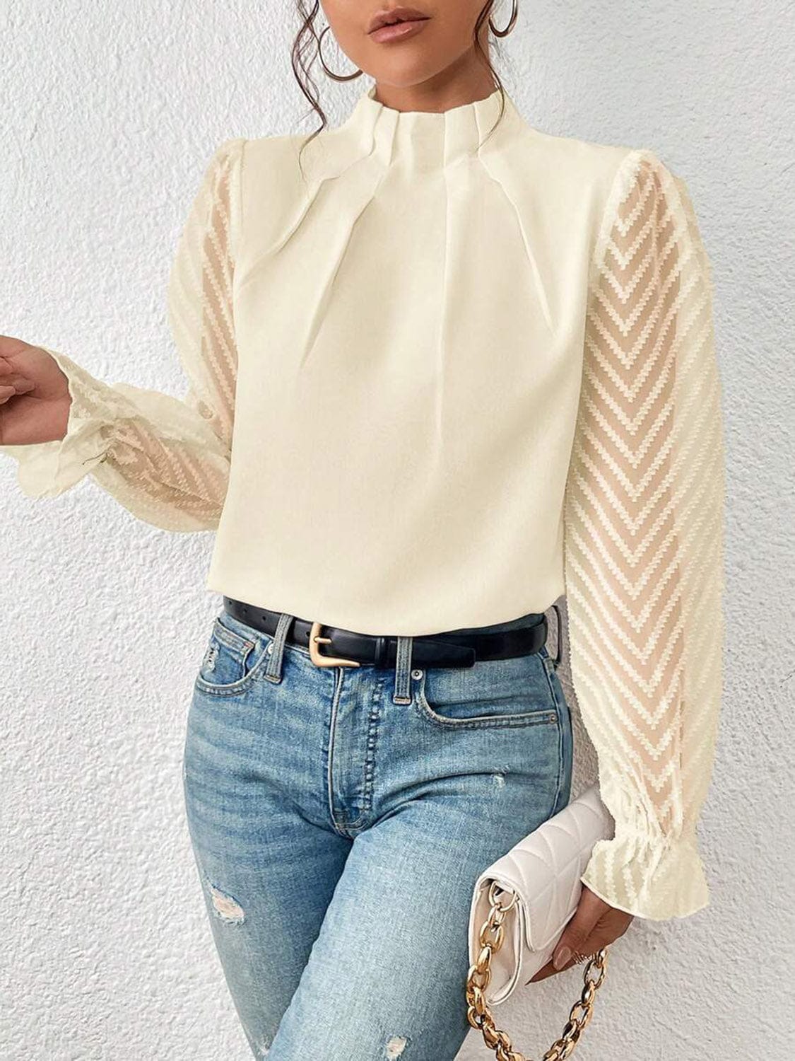 Full Size Mock Neck Flounce Sleeve Blouse