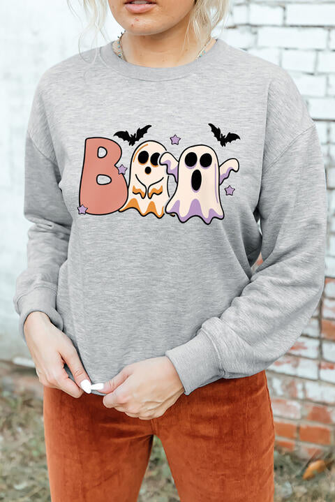 Halloween Ghost Graphic Round Neck Sweatshirt