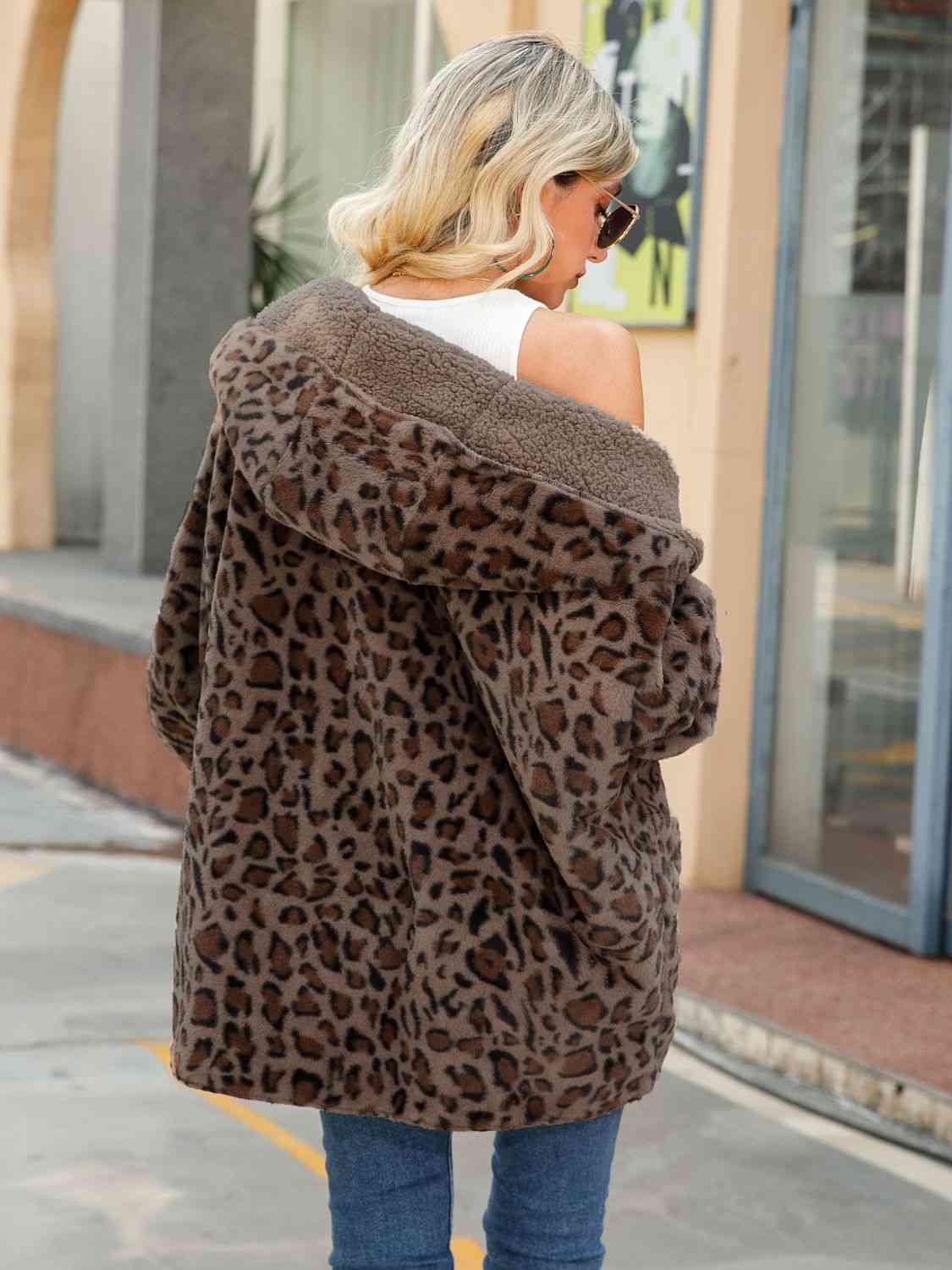 Adrien Planet Chestnut Leopard Hooded Coat with Pockets