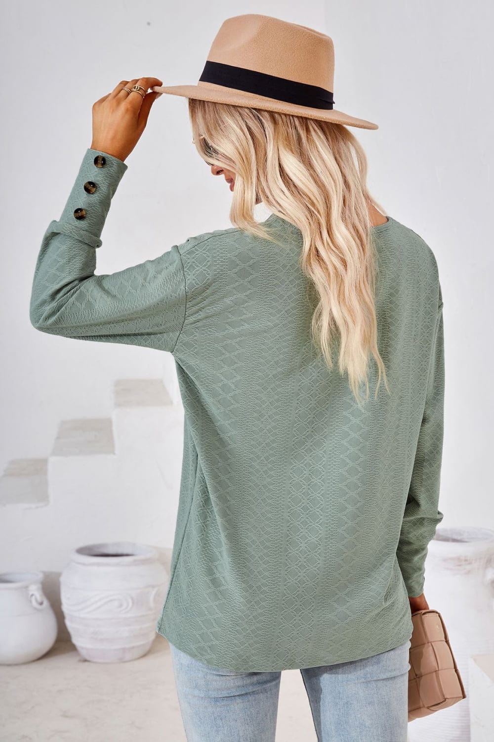 Full Size V-Neck Long Sleeve Blouse