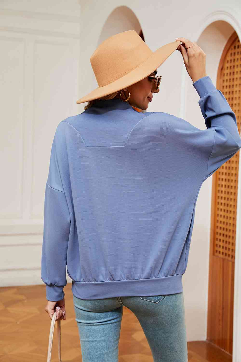 Full Size Half-Zip Dropped Shoulder Sweatshirt