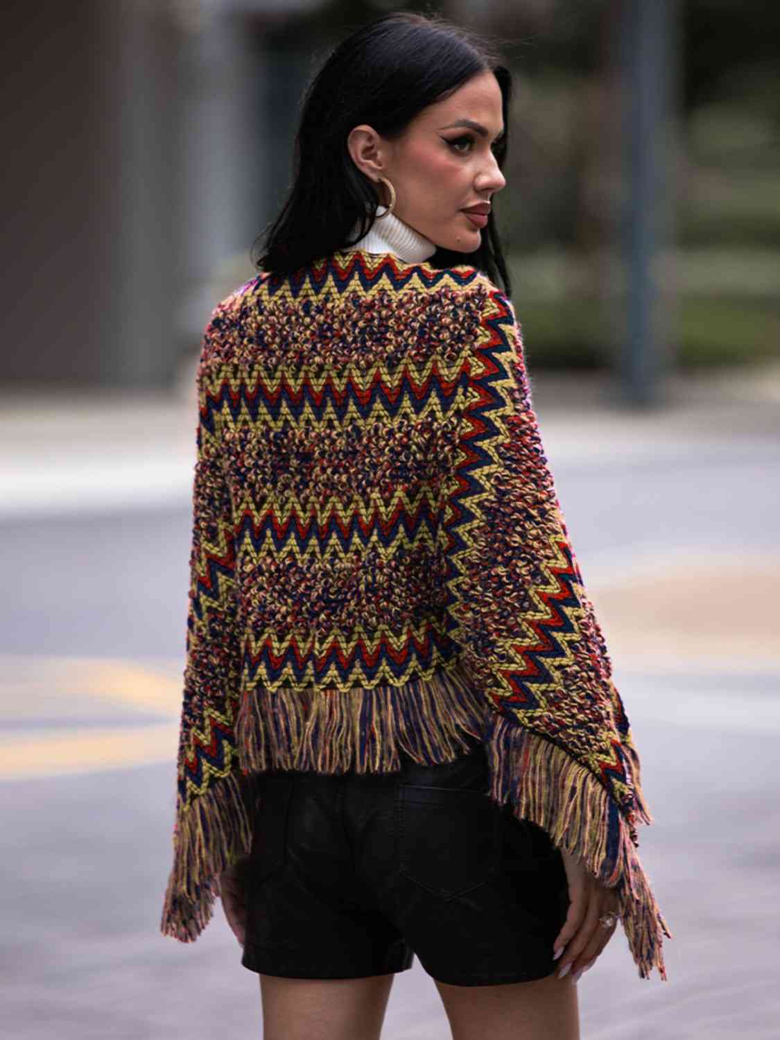 Boho Bea Fringe Hem Boatneck Poncho