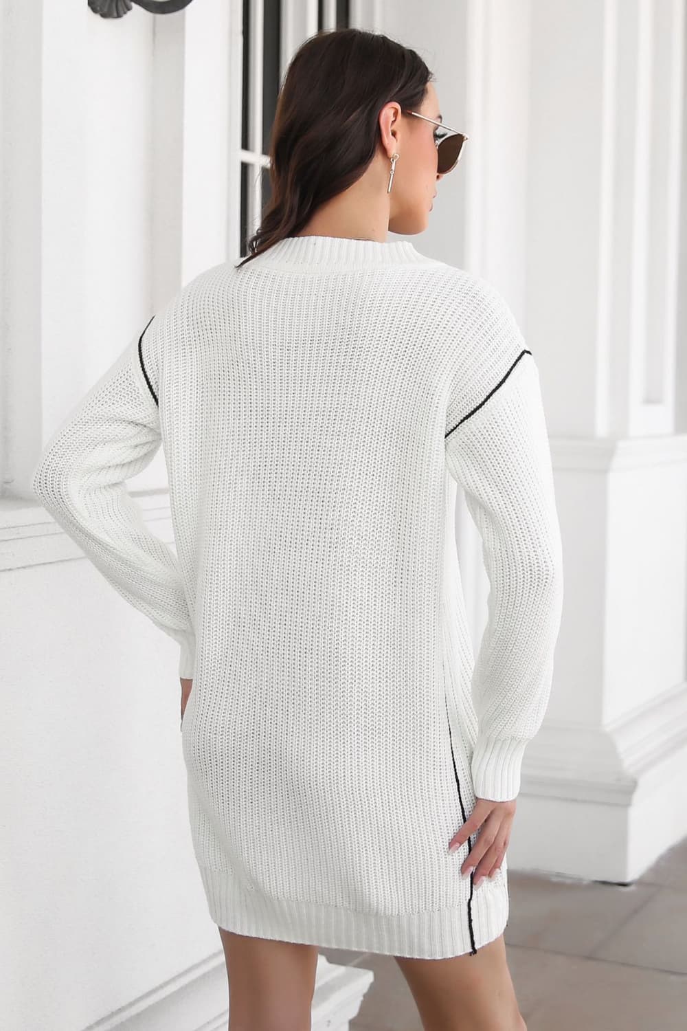 Avery Aria Contrast V-Neck Sweater Dress