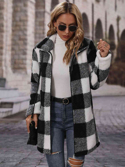 NotSoBasic Plaid Collared Neck Black Coat with Pockets