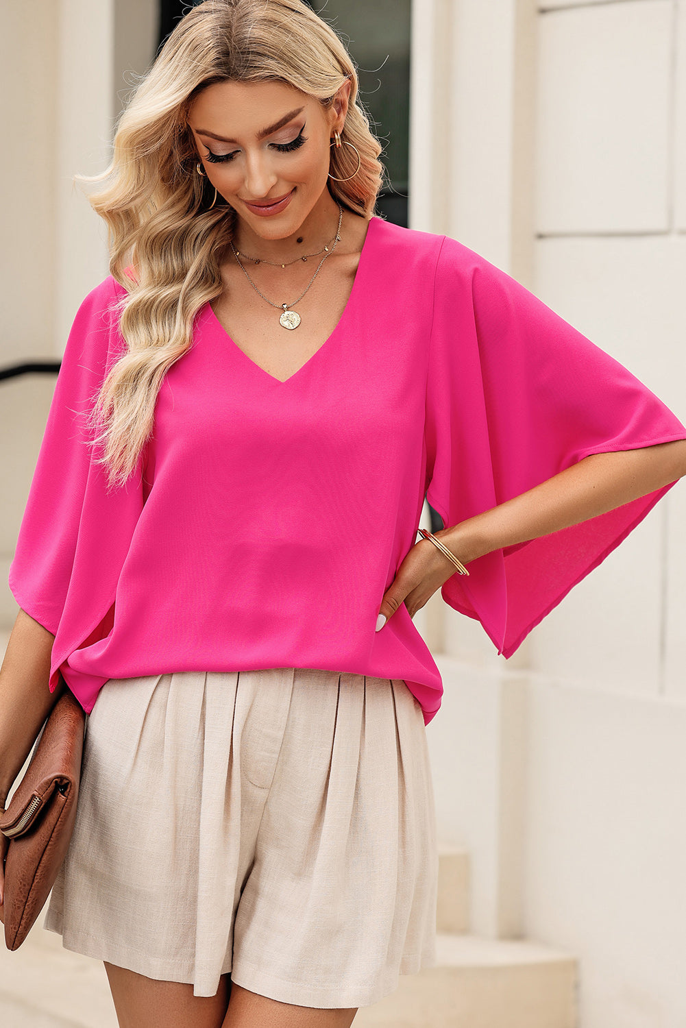 Malibu Dreams V-Neck Cloak Sleeve Blouse