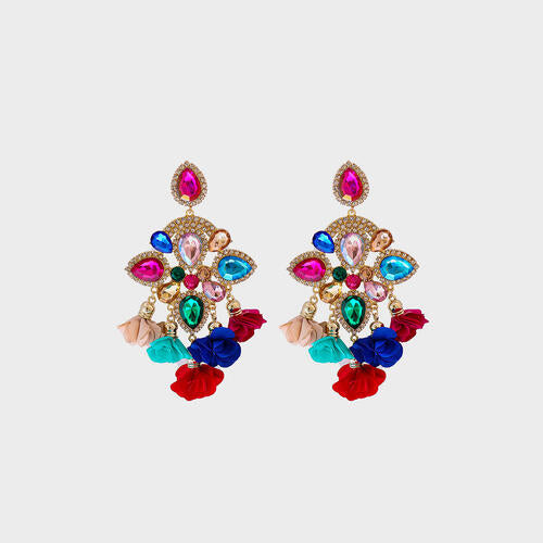 Flower Shape Rhinestone Alloy Dangle Earrings in Assorted Colors