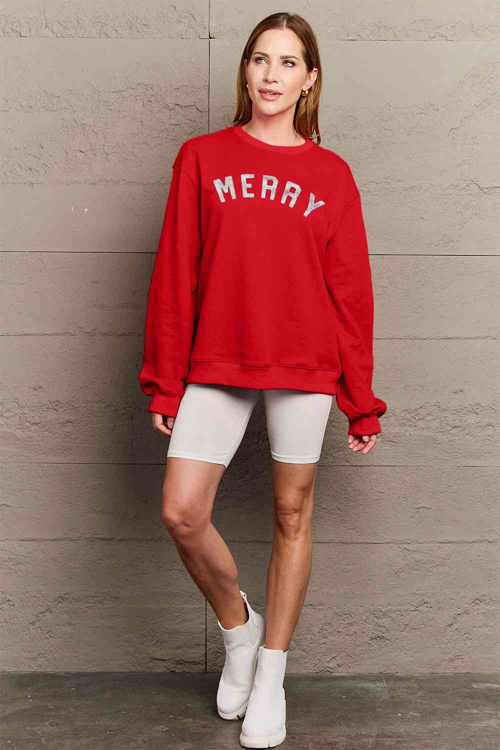 Simply Love Full Size Christmas MERRY Graphic Sweatshirt