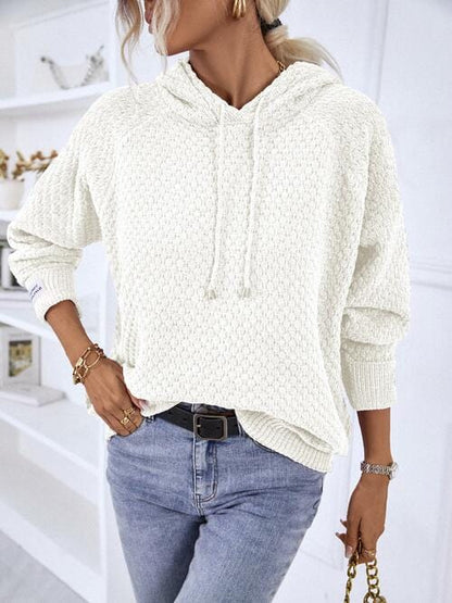 LoversLane Texture Drawstring Long Sleeve Hooded Sweater