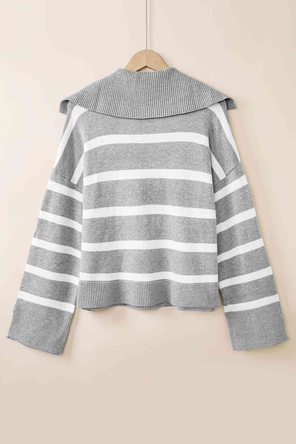 Full Size Striped Collared Neck Slit Sweater