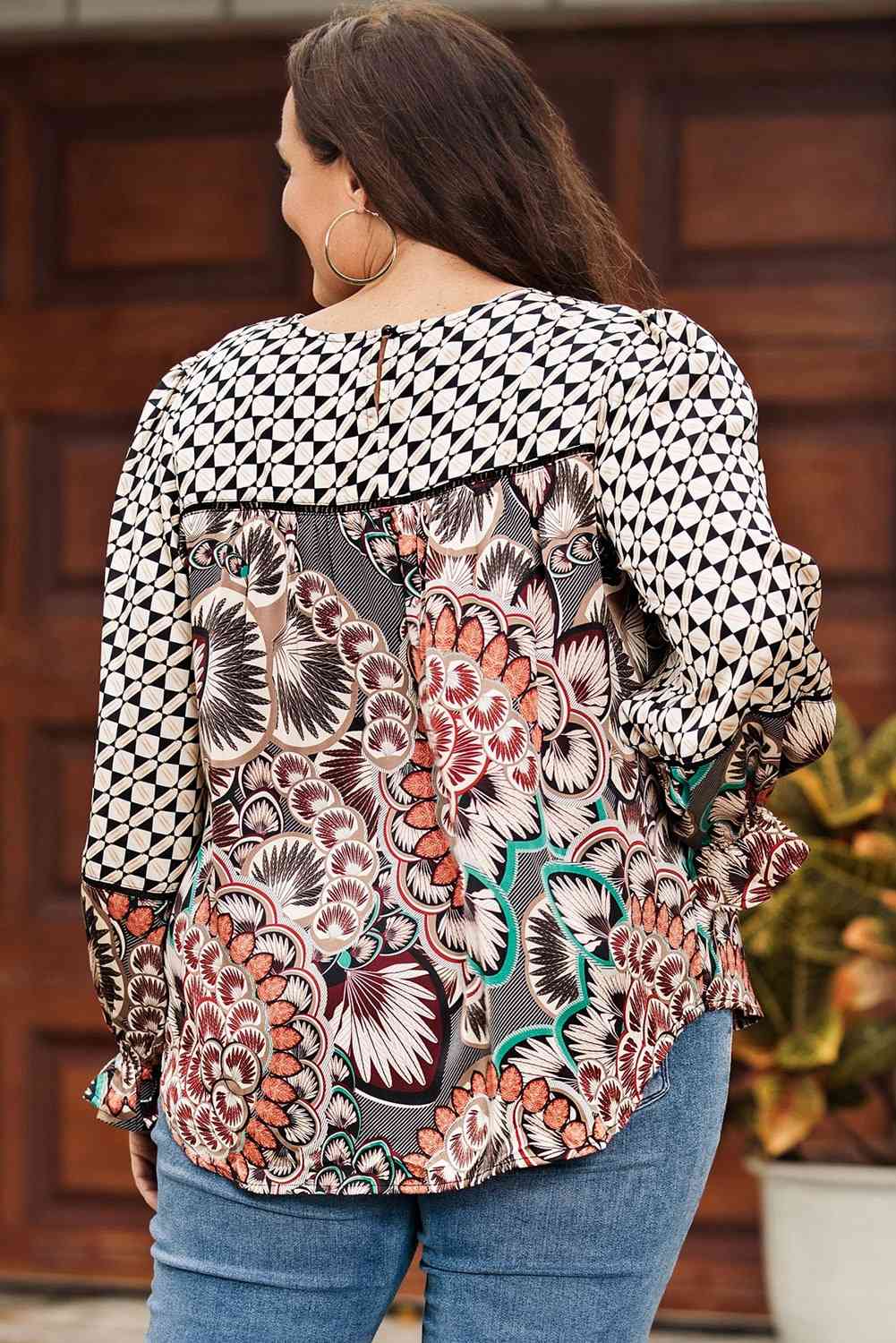 Full Size Printed Flounce Sleeve Blouse