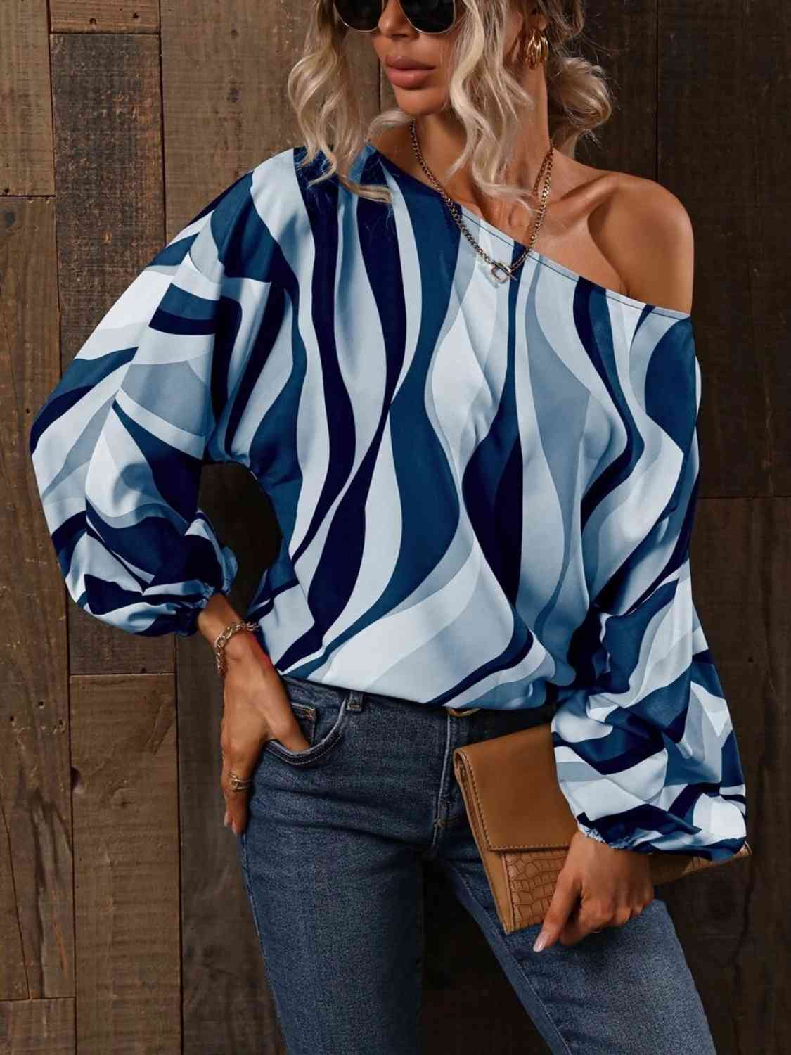 Full Size Printed Boat Neck Blouse