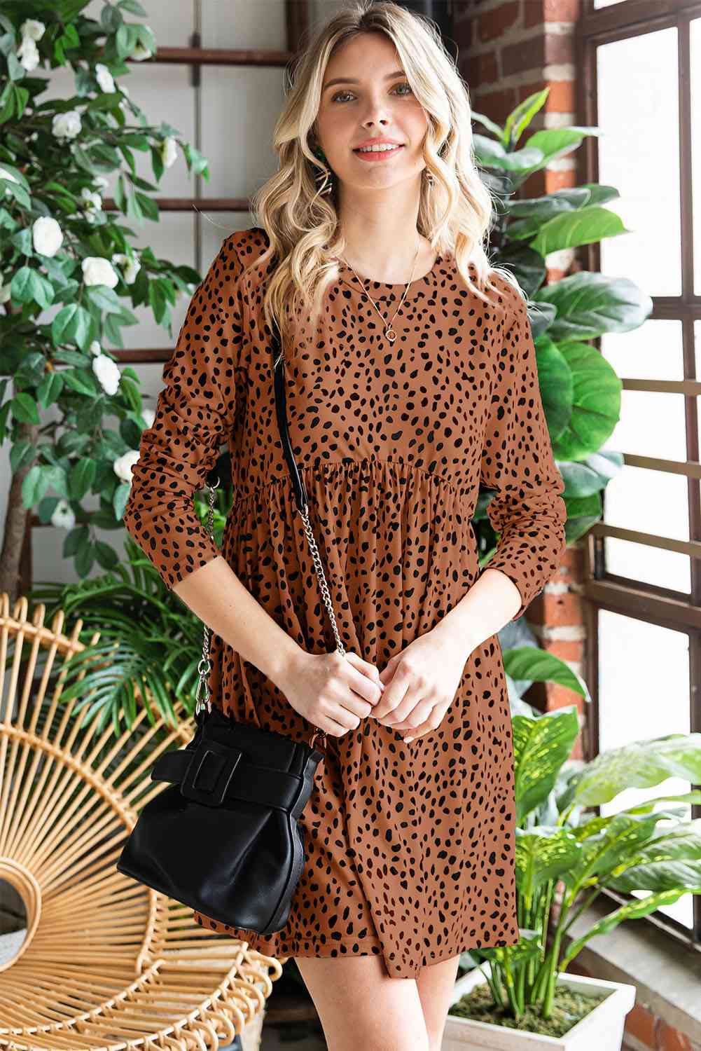 Women's Sarah Printed Round Neck Long Sleeve Dress