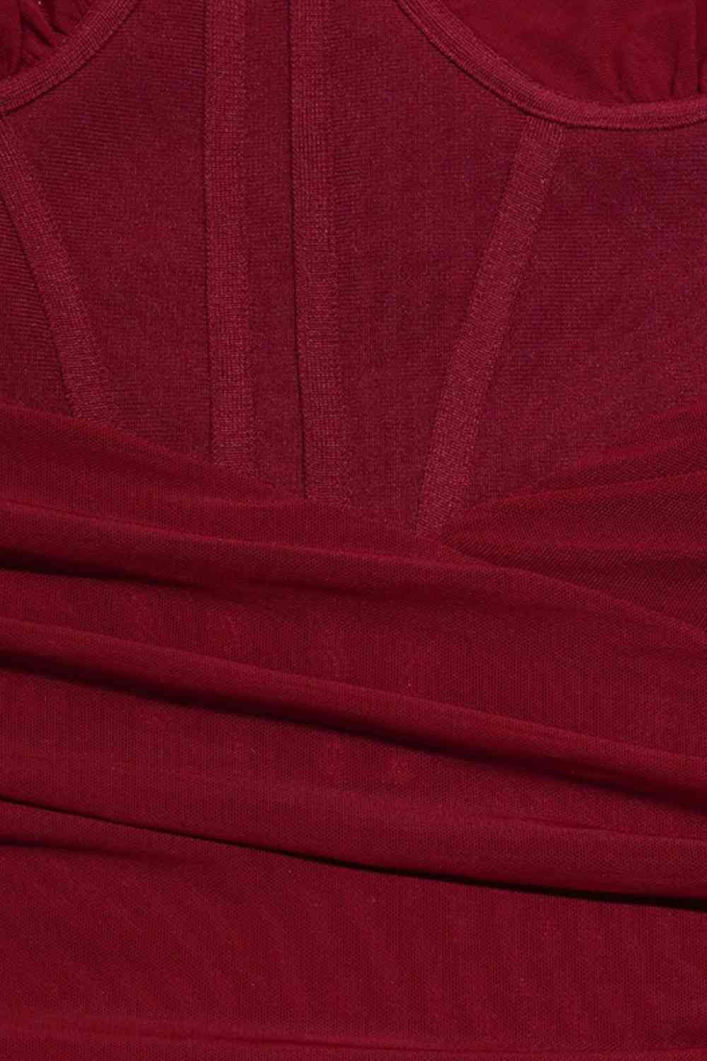 Cutout One-Shoulder Midi Wine Red Bandage Dress