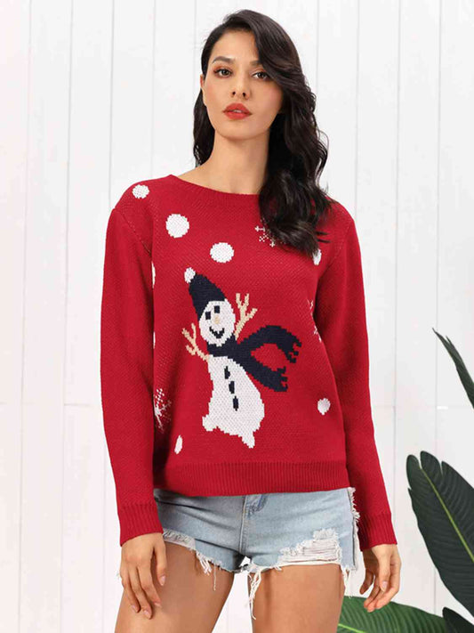 KnittedEmporium Christmas Snowman Round Neck Sweater