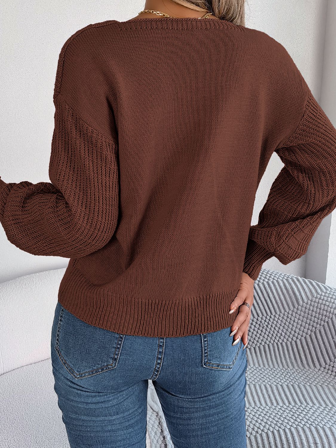 Chic Babe' Square Neck Mixed Knit Sweater 🦋